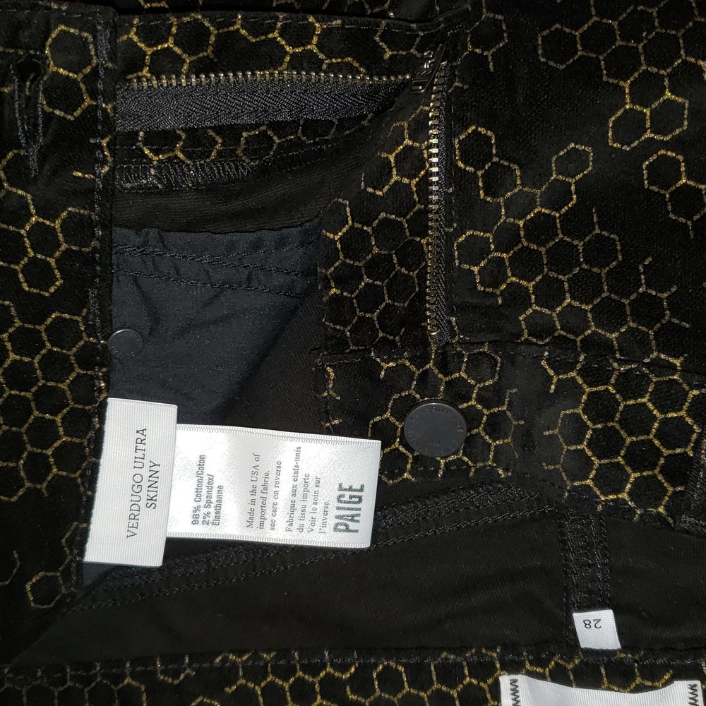 Paige USA NEW Velvet Verdugo Honeycomb Ultra Skinny Jeans Black Gold Womens 🎉HP - Picture 8 of 15